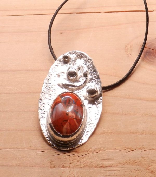 Red Agate on Silver Pendant - Image 3