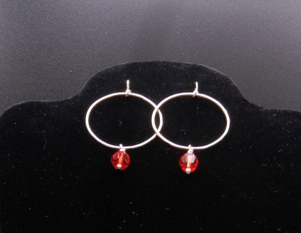 Red crystal on Sterling hoop earrings - Image 3