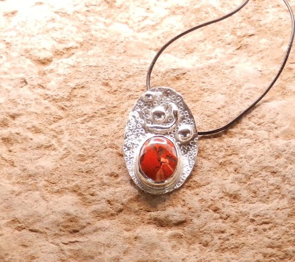 Red Agate on Silver Pendant - Image 5