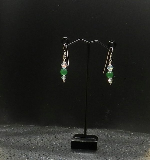 Green agate and crystal earrings on Sterling silver - Image 2