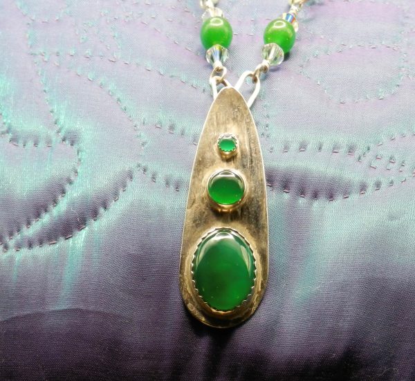 Green Agate Pendant on Agate and Crystal Sterling Chain