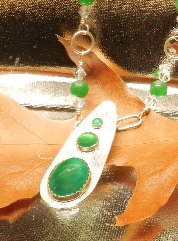 Green Agate Pendant on Agate and Crystal Sterling Chain - Image 2