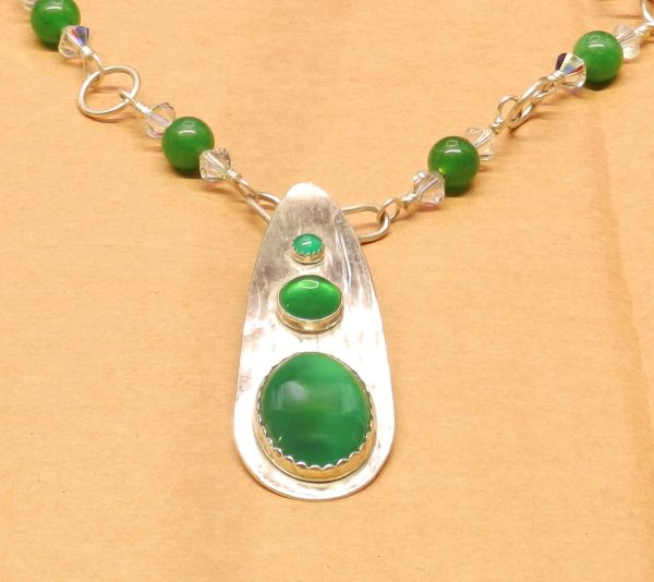 Green Agate Pendant on Agate and Crystal Sterling Chain - Image 3