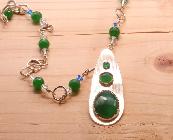 Green Agate Pendant on Agate and Crystal Sterling Chain - Image 4