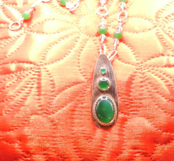 Green Agate Pendant on Agate and Crystal Sterling Chain - Image 5