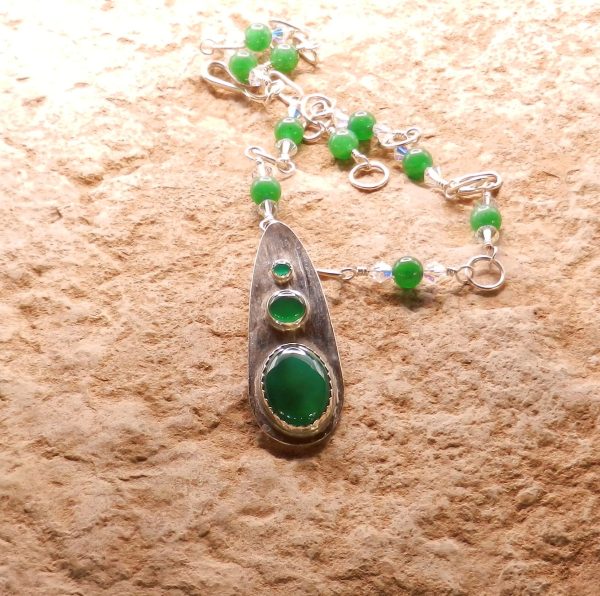 Green Agate Pendant on Agate and Crystal Sterling Chain - Image 6