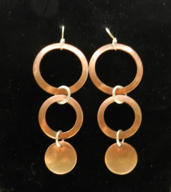 Three tier Circular Copper Earrings