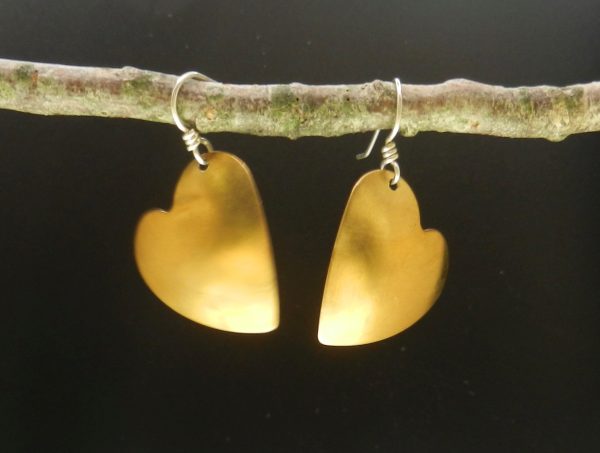 Mat finished Brass Heart Earrings - Image 3