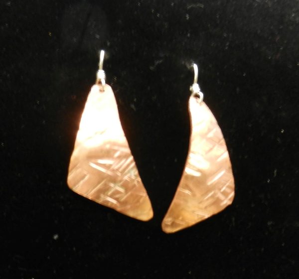 Textured copper triangle earrings