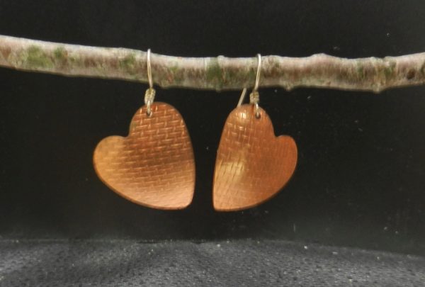 Textured Copper Heart Earrings