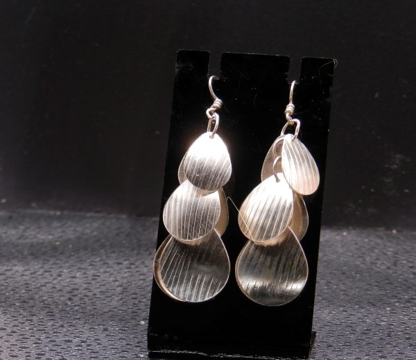 Striped tear drop three tier Sterling earrings