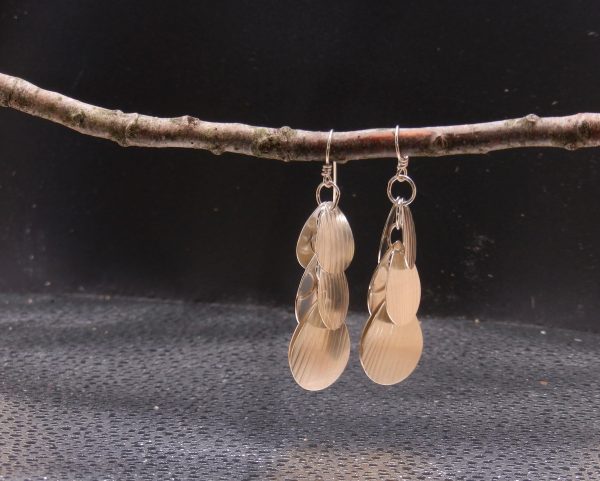 Striped tear drop three tier Sterling earrings - Image 2