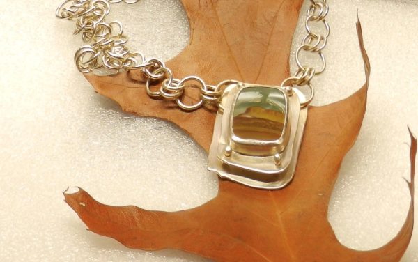 Rectangular Picture Jasper on handmade .925 silver chain - Image 2