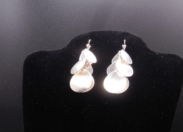 Striped tear drop three tier Sterling earrings - Image 3