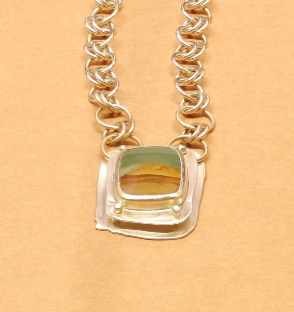 Rectangular Picture Jasper on handmade .925 silver chain - Image 3