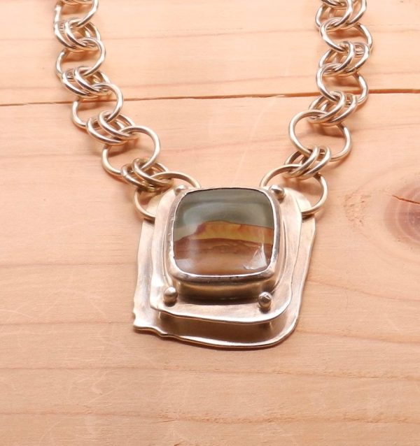 Rectangular Picture Jasper on handmade .925 silver chain - Image 4