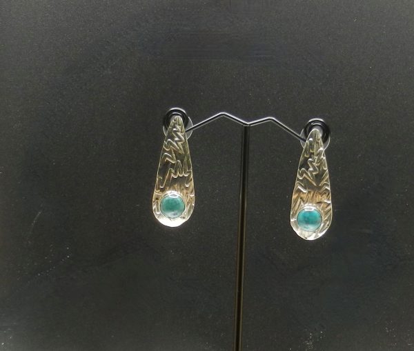 Turquoise on Jazz textured Sterling Teardrops - Image 2