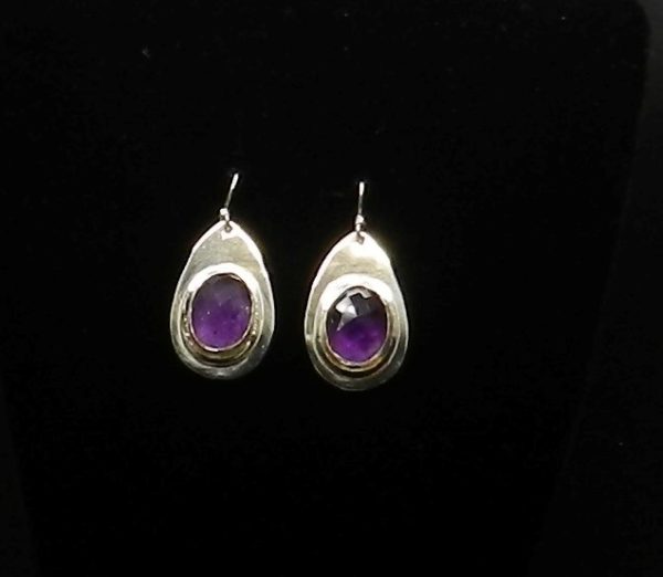 Large faceted amethyst stones on Sterling earrings