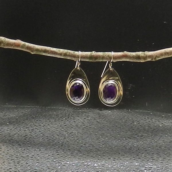 Large faceted amethyst stones on Sterling earrings - Image 2