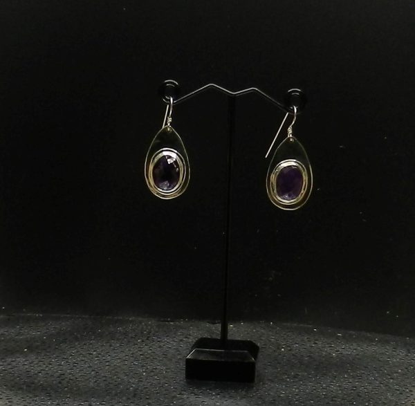 Large faceted amethyst stones on Sterling earrings - Image 3