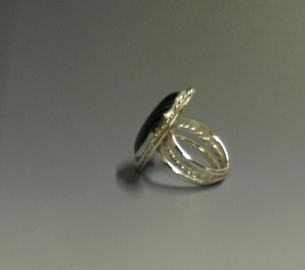Black Lace Agate Ring in Fine Silver on Fancy Sterling Back Plate and Fancy  Three Strand Sterling Shank - Image 2