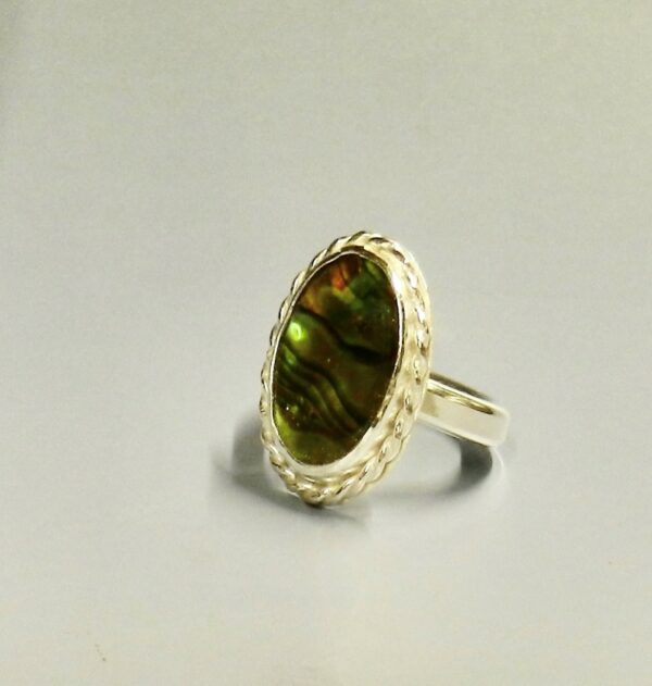 Green Paua Shell Ring on .925 Shank - Image 2