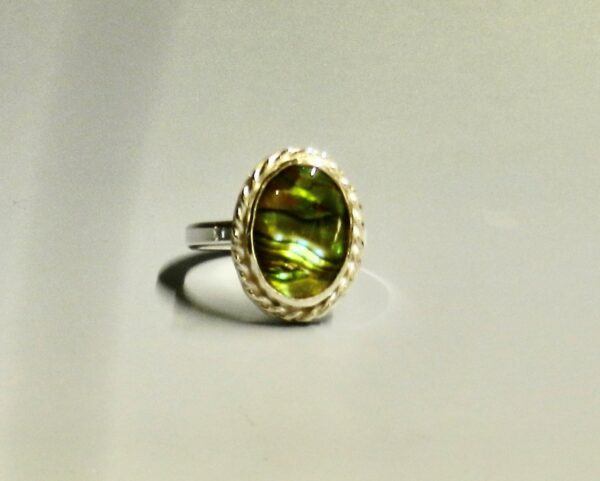 Green Paua Shell Ring on .925 Shank