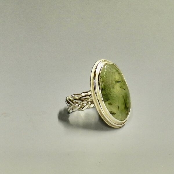 Moss Agate Ring in .999 Silver on .925 Braided Shank