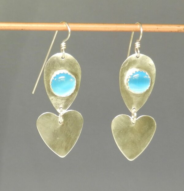 Sterling Earrings with 10 mm Blue Cats Eye Cabochons