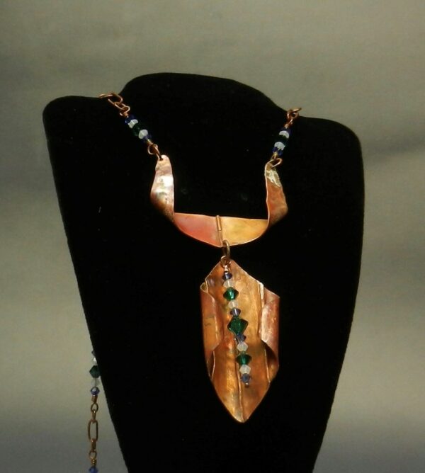 Fold Formed Copper Pendant with Swarovski Crystals