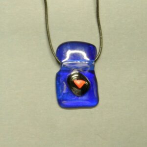 Transparent Blue Dichroic Glass pendant with orange/red triangle